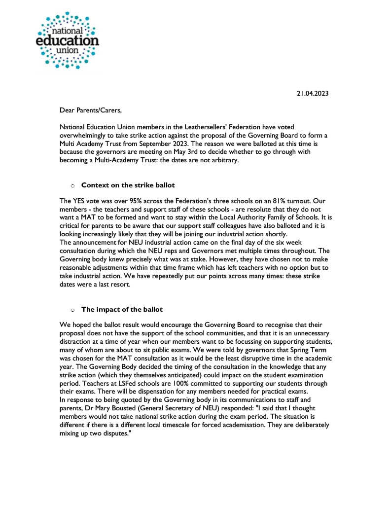 Image of Page 1 of letter, text is in post. 